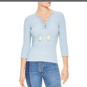 Sandro Gemilia Tasseled Lace-Up V-Neck Sweater